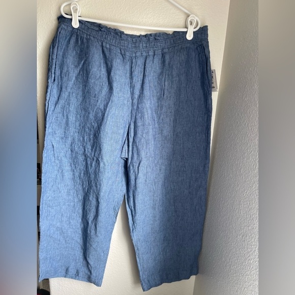 Charter Club Women's Linen Cropped Pull-On Pants Blue Ocean - Picture 5 of 12